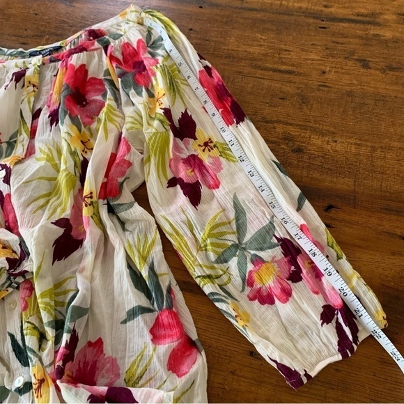 Chaps Multicolor Tropical Button Down Flowy Top 3/4 Sleeve XLP - Picture 8 of 10